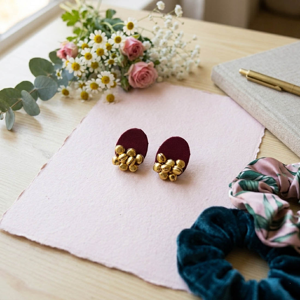 Maroon Color Handcraft Earrings Vintage Design
