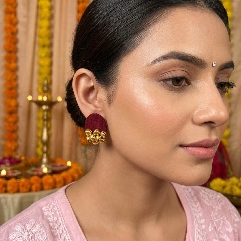 Maroon Color Handcraft Earrings Vintage Design