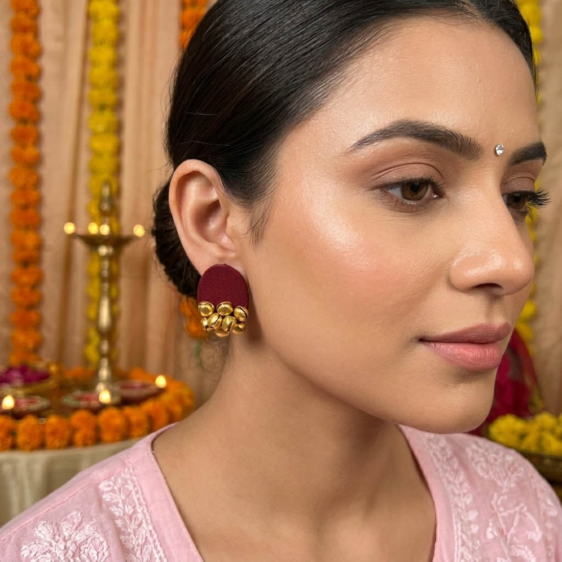Maroon Color Handcraft Earrings Vintage Design