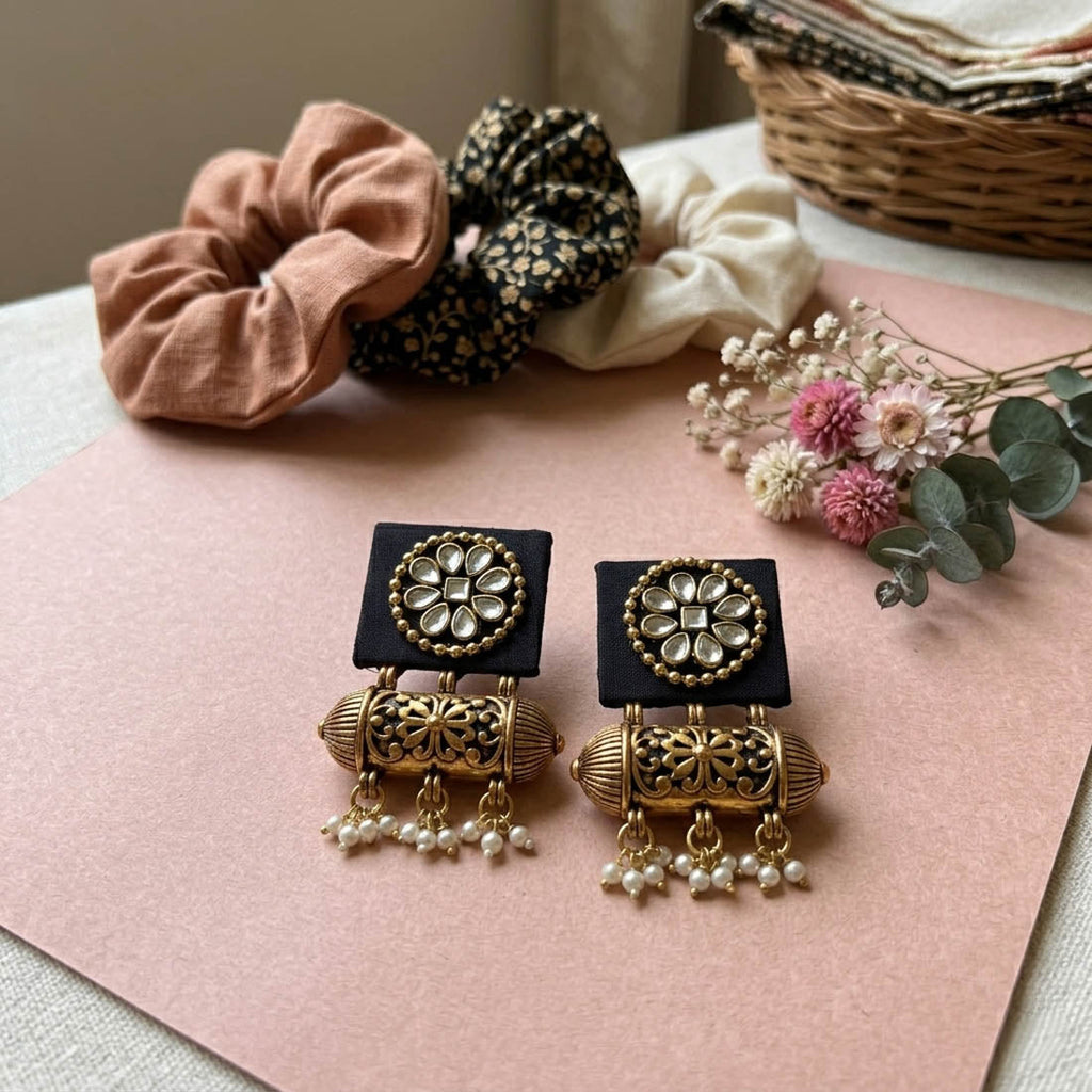 Black Color Handcraft Earrings Fusion Style