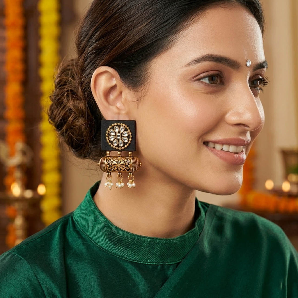 Black Color Handcraft Earrings Fusion Style