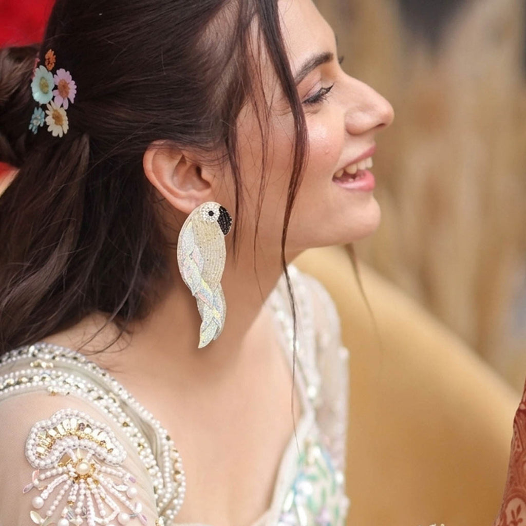 White Contemporary Handcraft Earrings