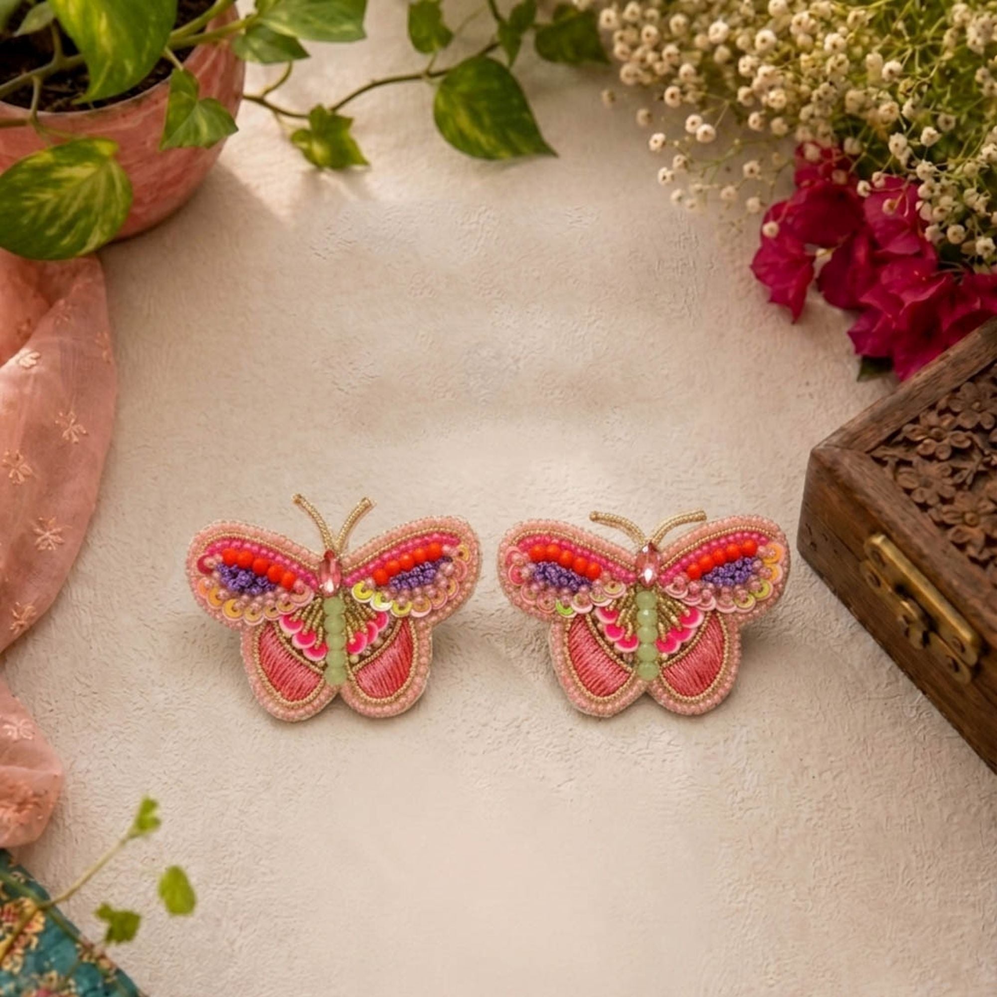 Light Pink Butterfly Handcraft Earrings