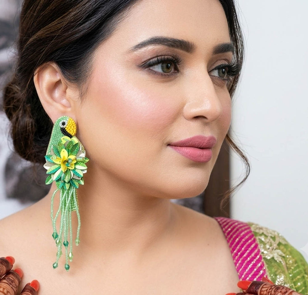 Green Color Parrot Handcraft Earrings