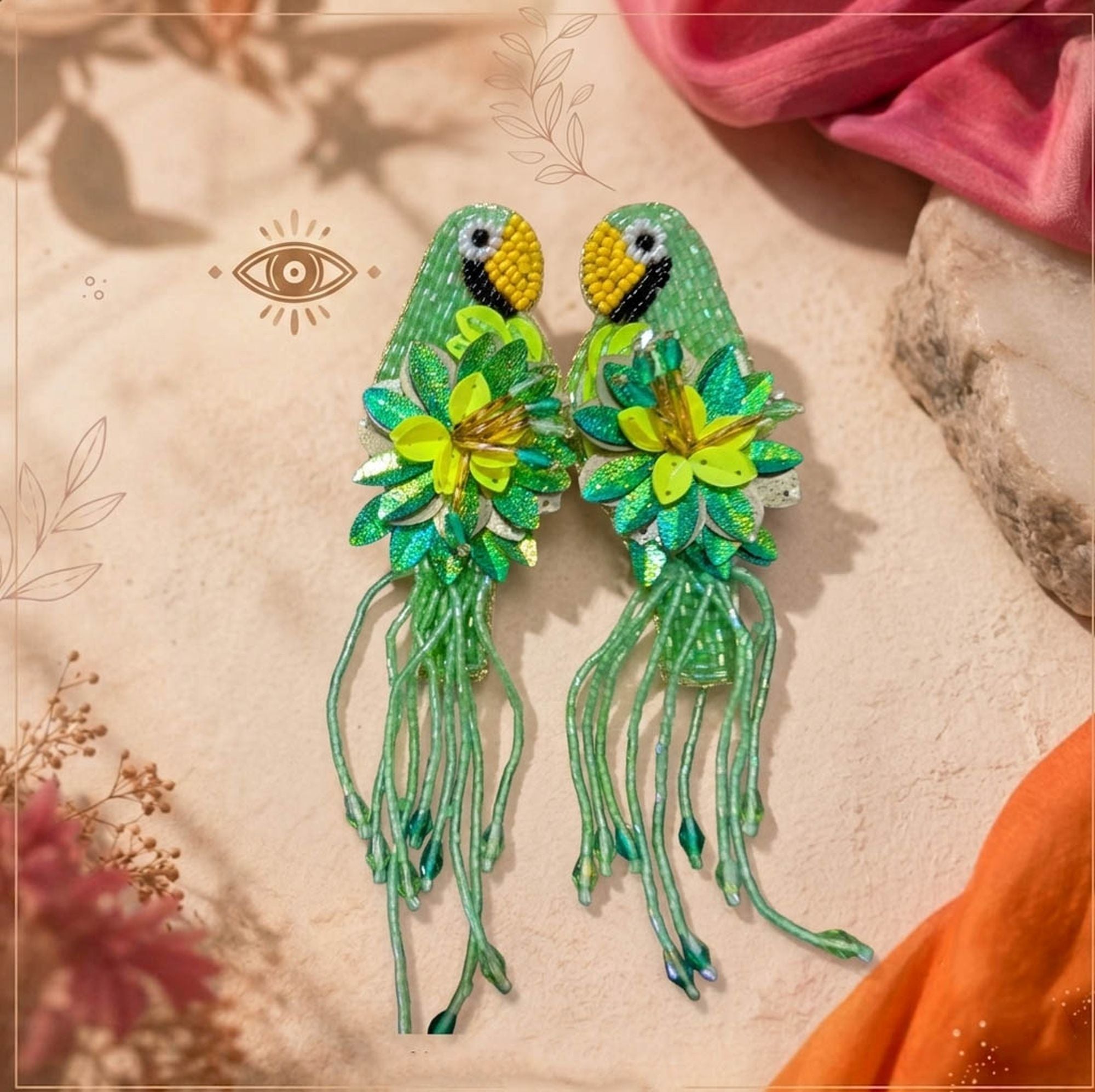 Green Color Parrot Handcraft Earrings
