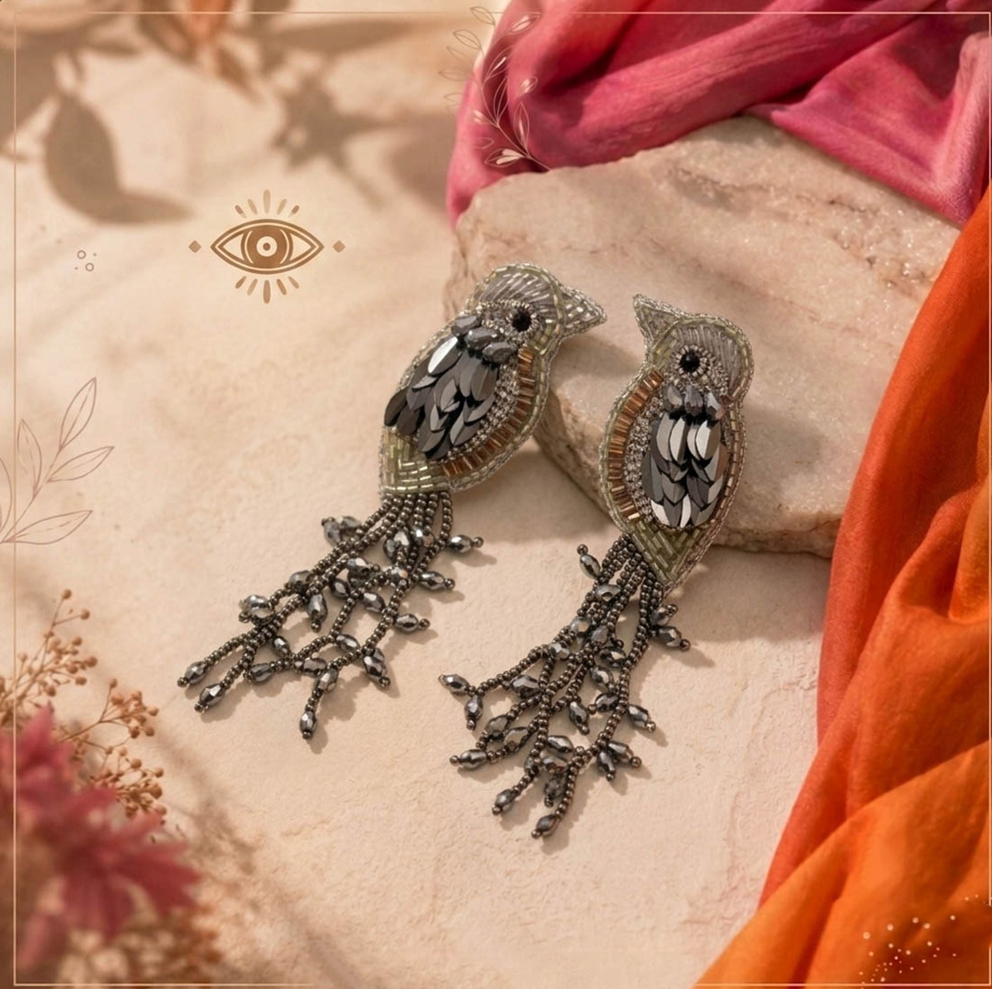 Grey Color Parrot Handcraft Earrings