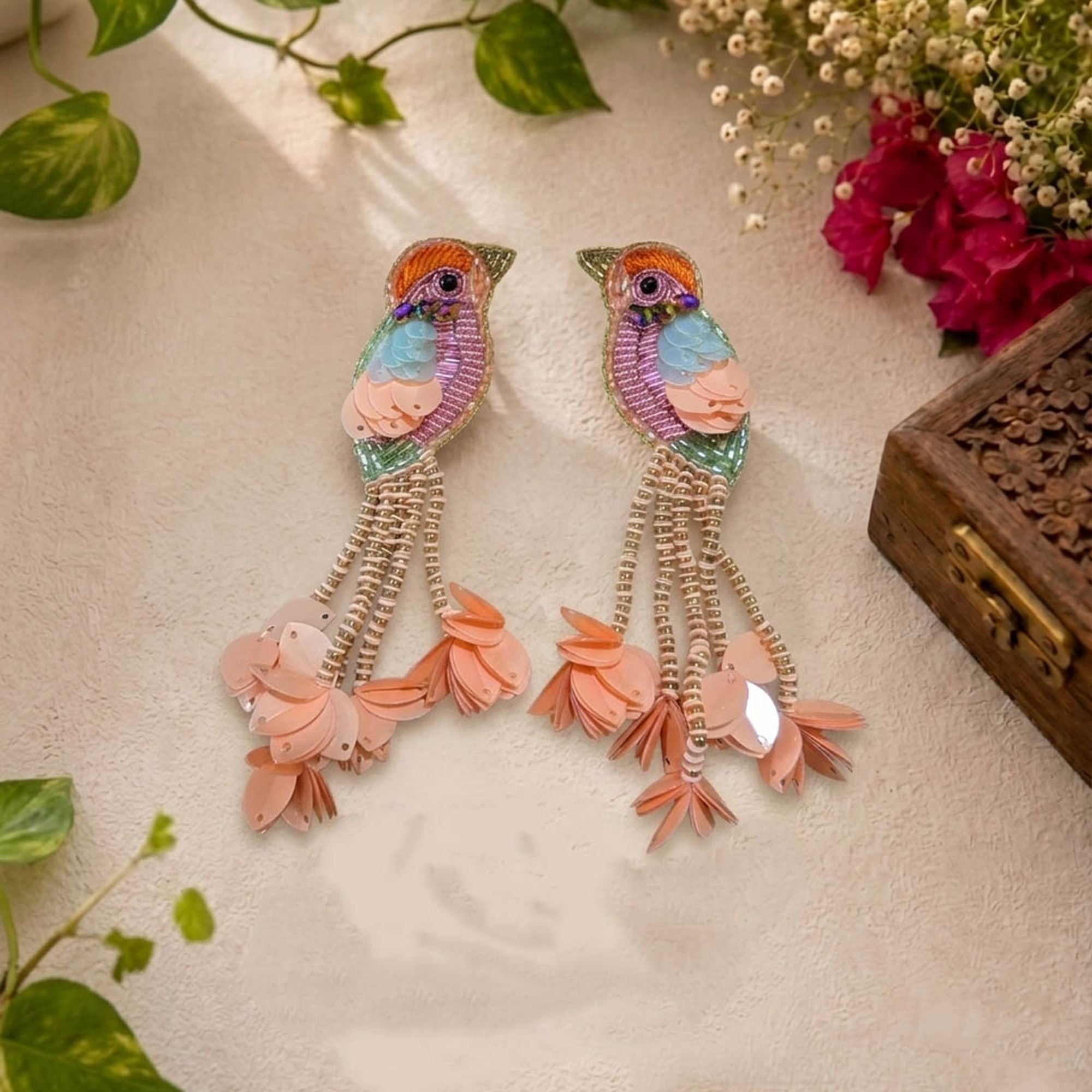 Peach Color Parrot Handcraft Earrings