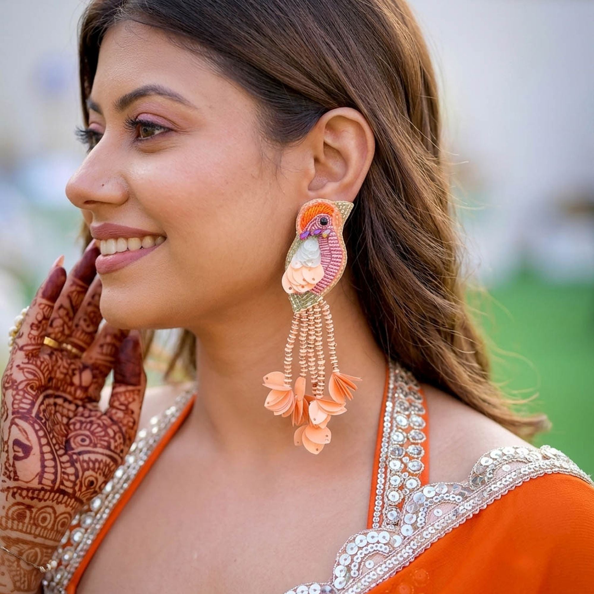 Peach Color Parrot Handcraft Earrings