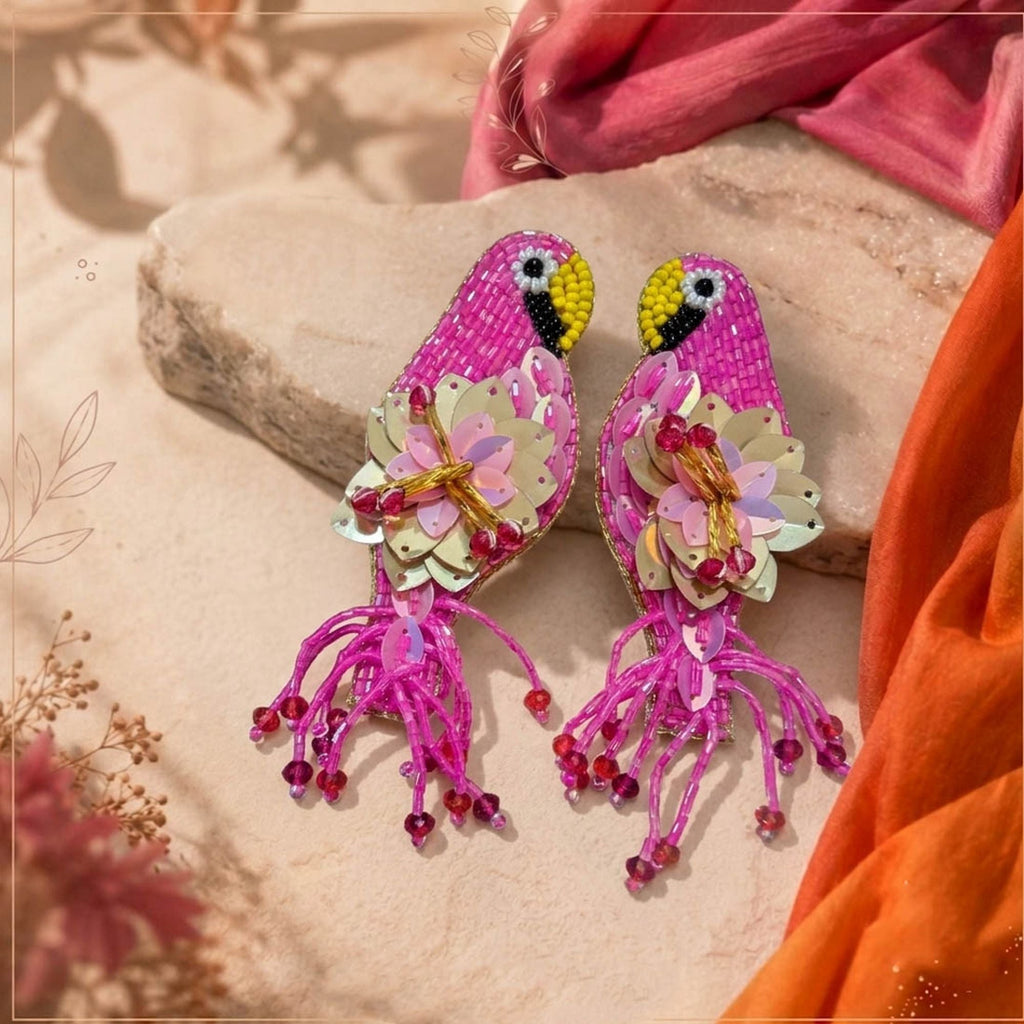 Pink Color Parrot Handcraft Earrings