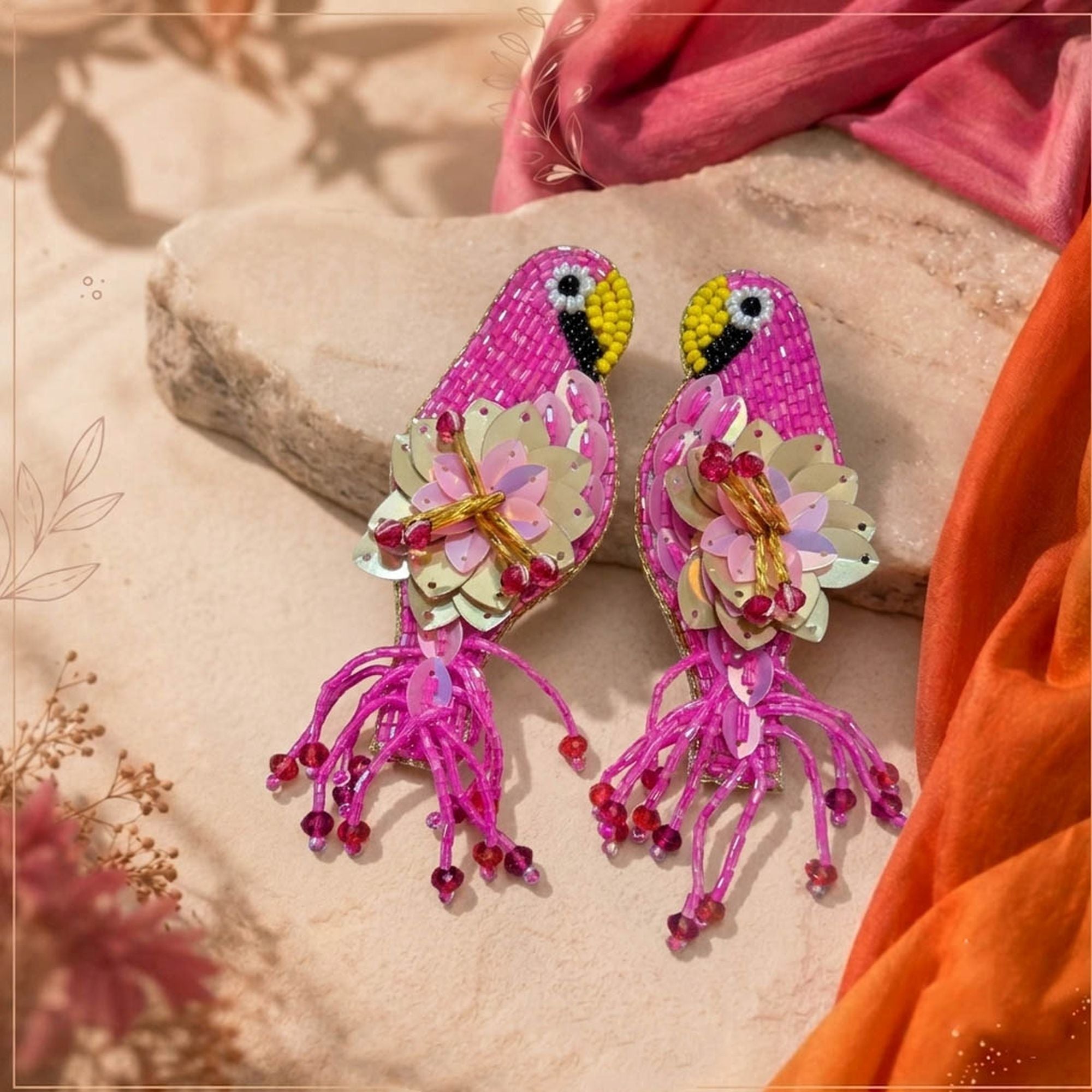 Pink Color Parrot Handcraft Earrings