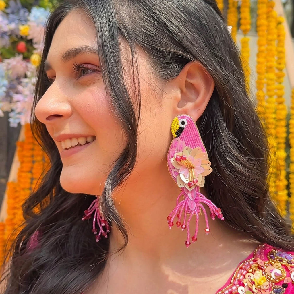 Pink Color Parrot Handcraft Earrings