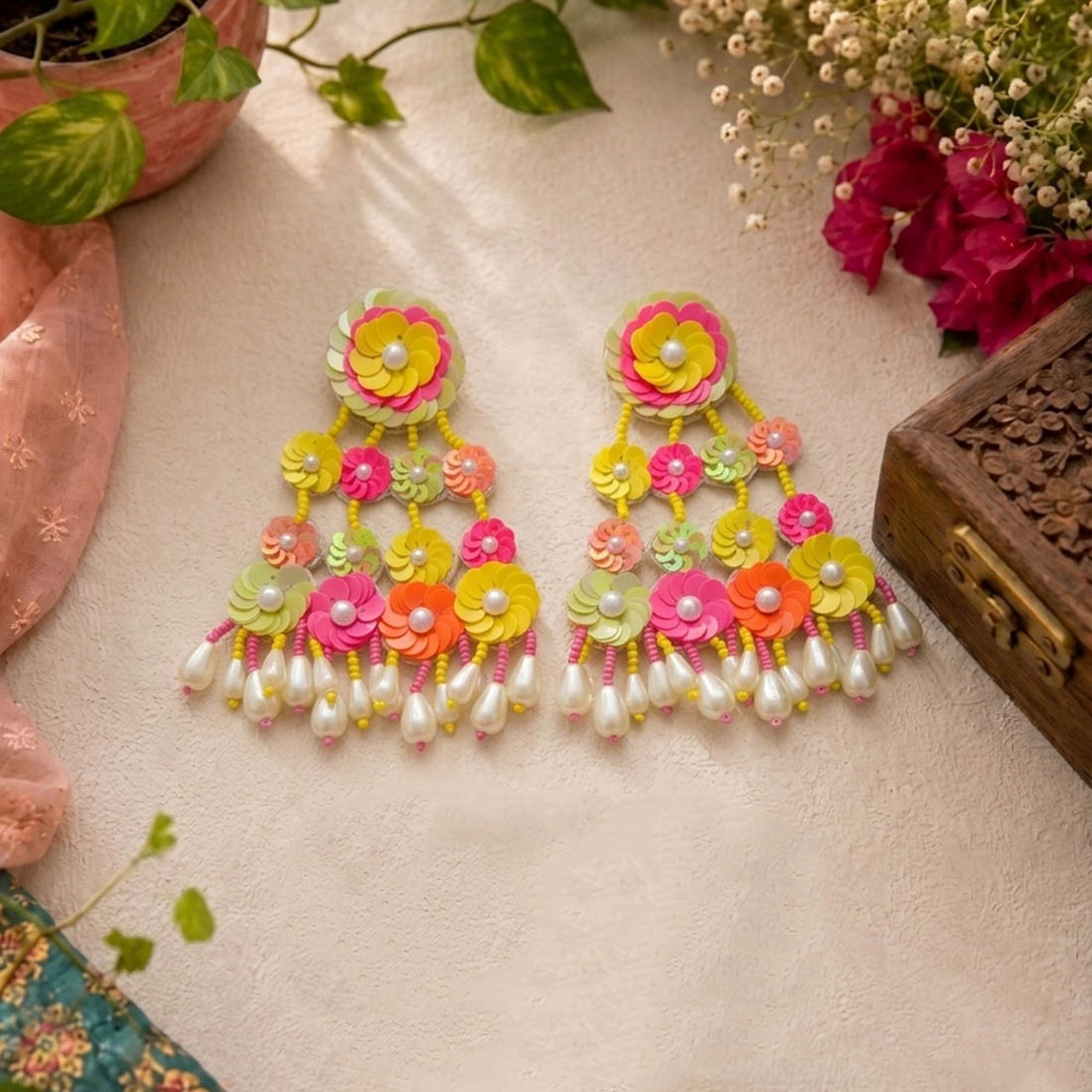 Multi Color Flower Handcraft Earrings