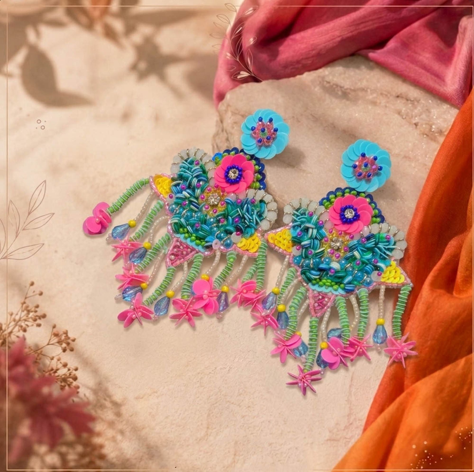Multi Color Floral Handcraft Earrings
