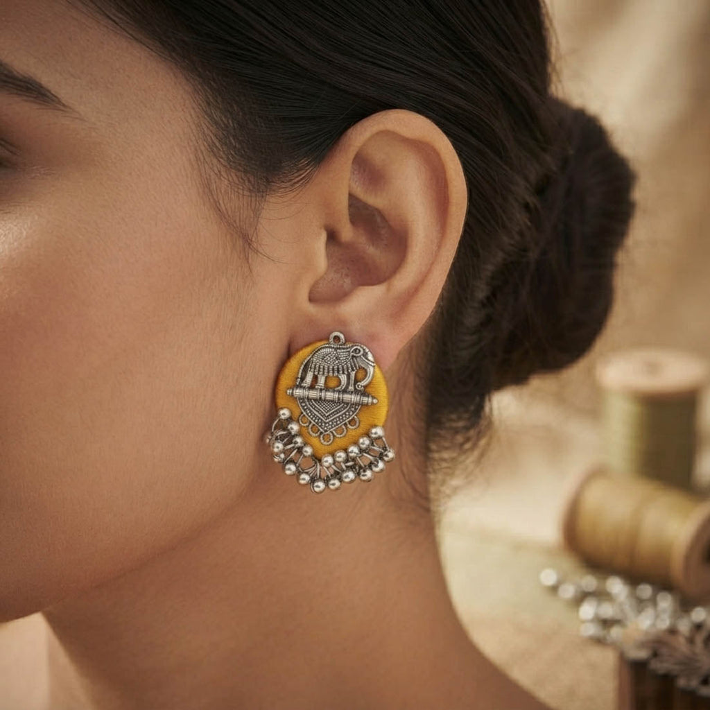 Bright Yellow Color Handcraft Oxidised Earrings Hoop Contemporary Statement Jewelry