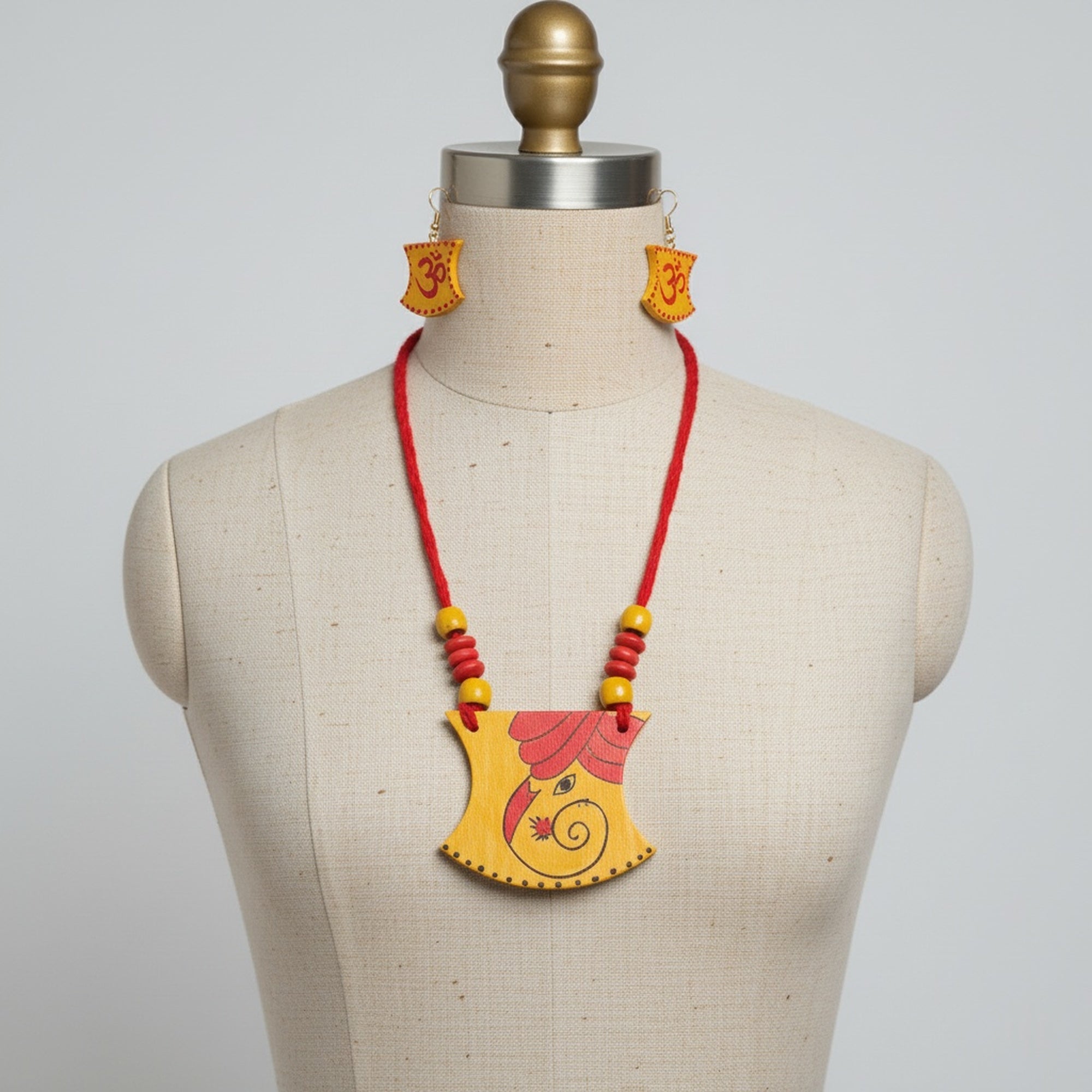 Mustred Yellow Color Wooden Handcraft Necklace Set Featuring Classic Handcrafted Ethnic Design
