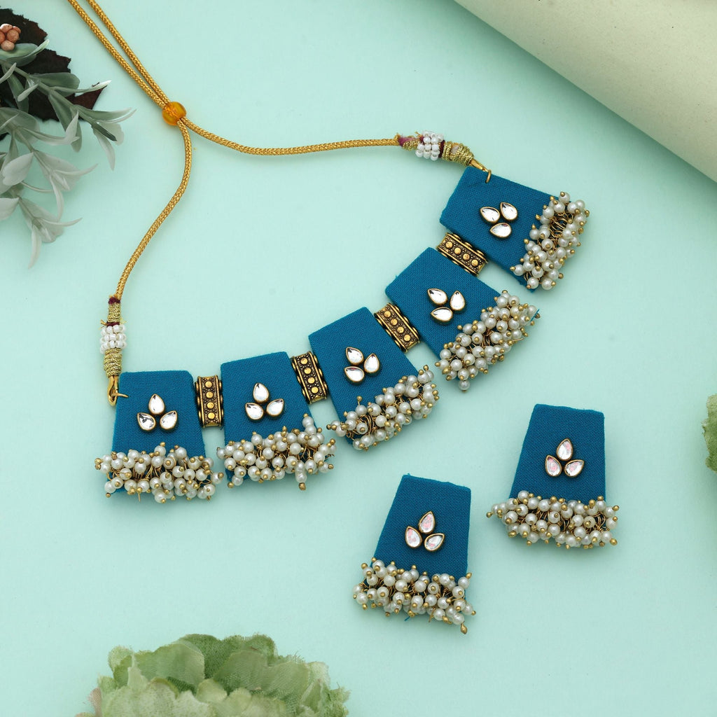 Firozi Color Choker Handcraft Necklace Set Elegant Modern Ethnic Party Wear Jewelry Design