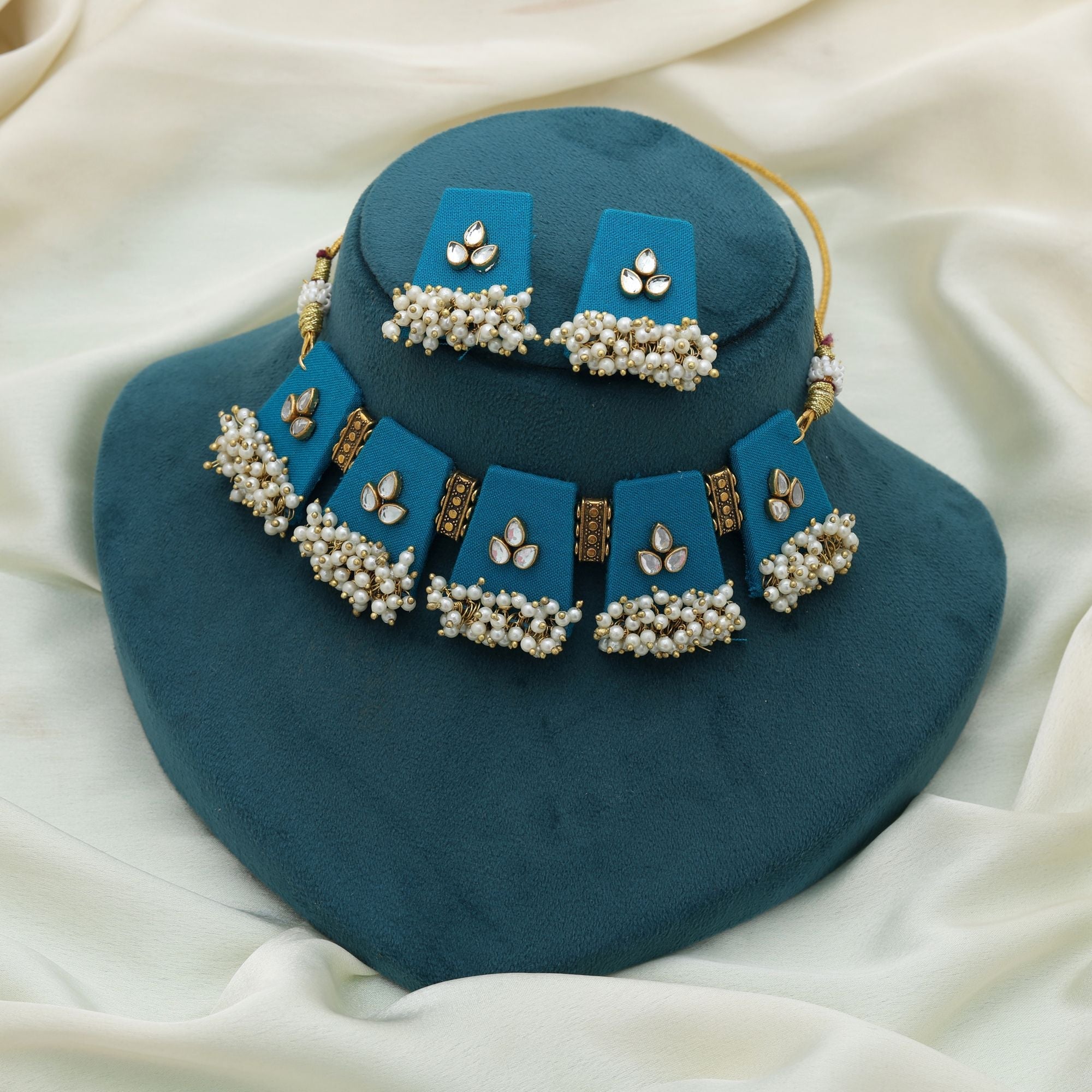 Firozi Color Choker Handcraft Necklace Set Elegant Modern Ethnic Party Wear Jewelry Design