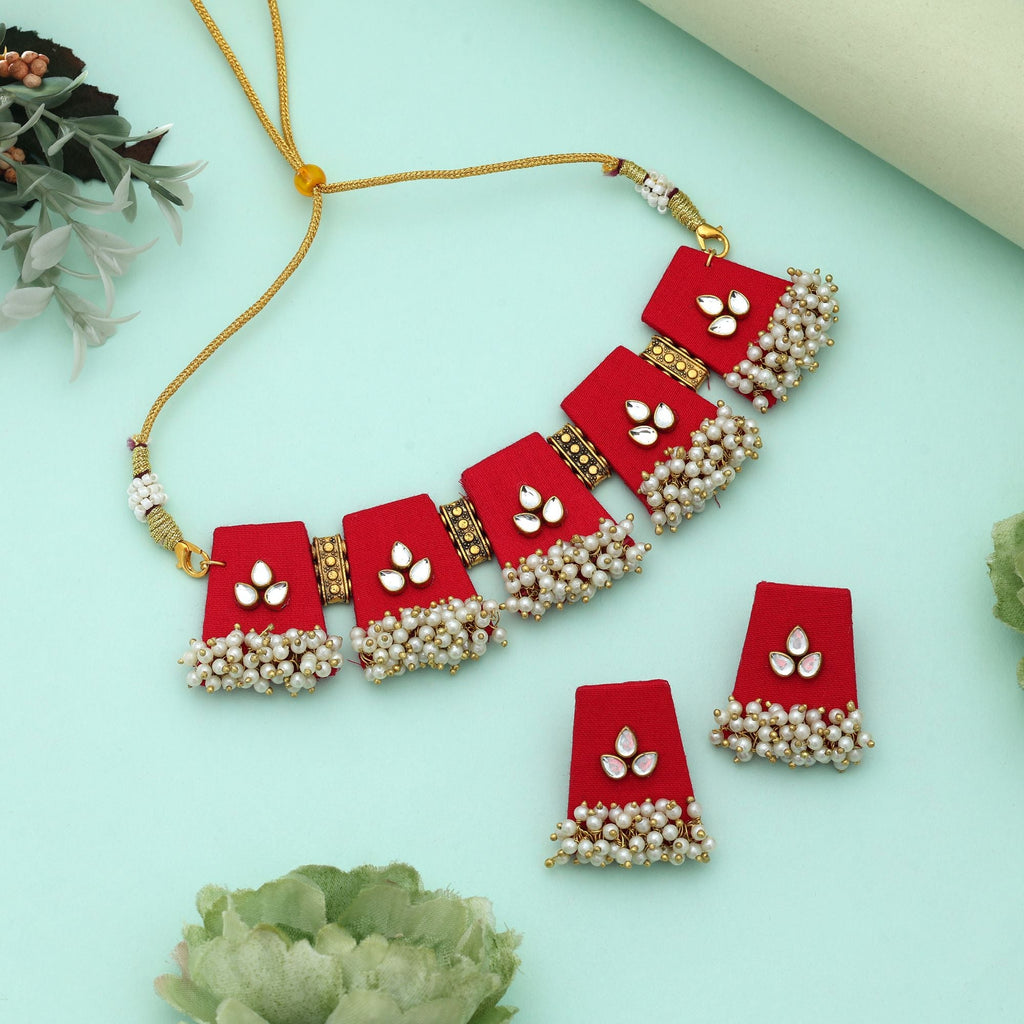 Red Color Choker Handcraft Necklace Set Royal Traditional Bridal Statement Jewelry Design
