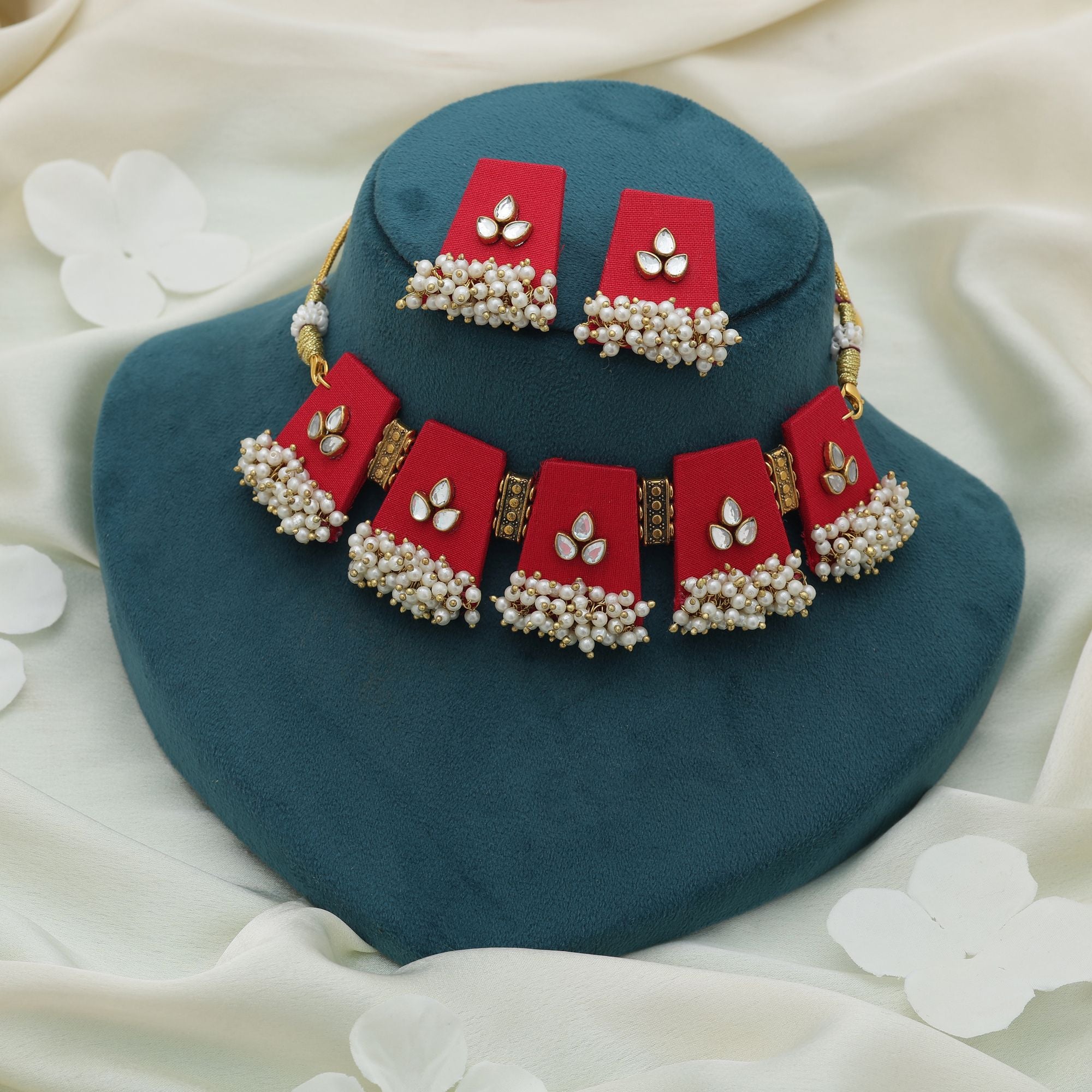 Red Color Choker Handcraft Necklace Set Royal Traditional Bridal Statement Jewelry Design