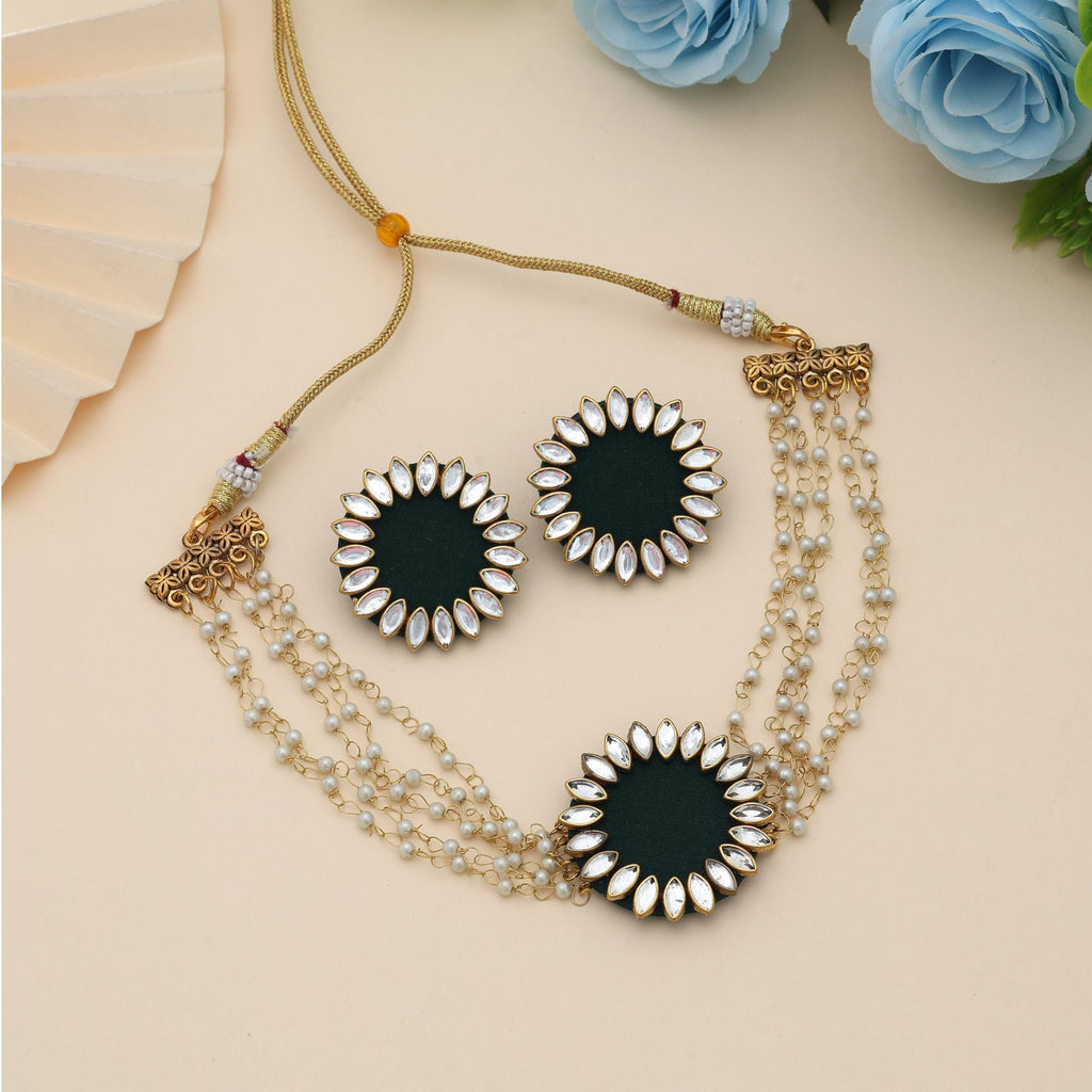 Green Color Choker Handcraft Necklace Set Stylish Ethnic Bridal Wear Jewelry Collection Design