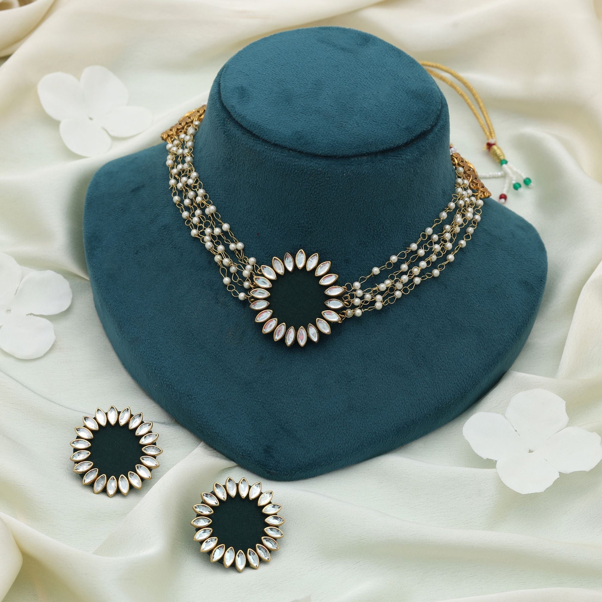 Green Color Choker Handcraft Necklace Set Stylish Ethnic Bridal Wear Jewelry Collection Design