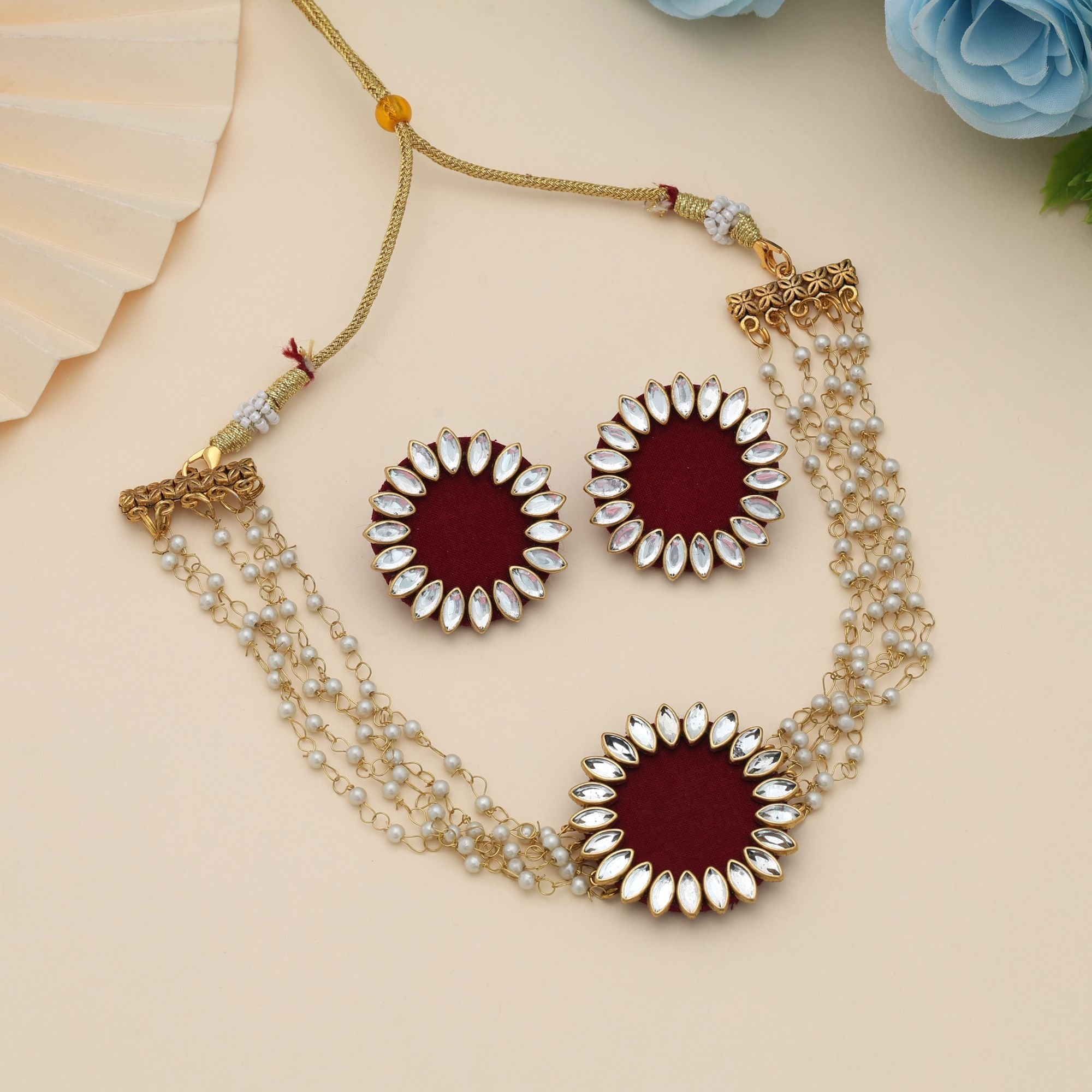 Maroon Color Choker Handcraft Necklace Set Elegant Designer Festive Party Wear Jewelry Collection