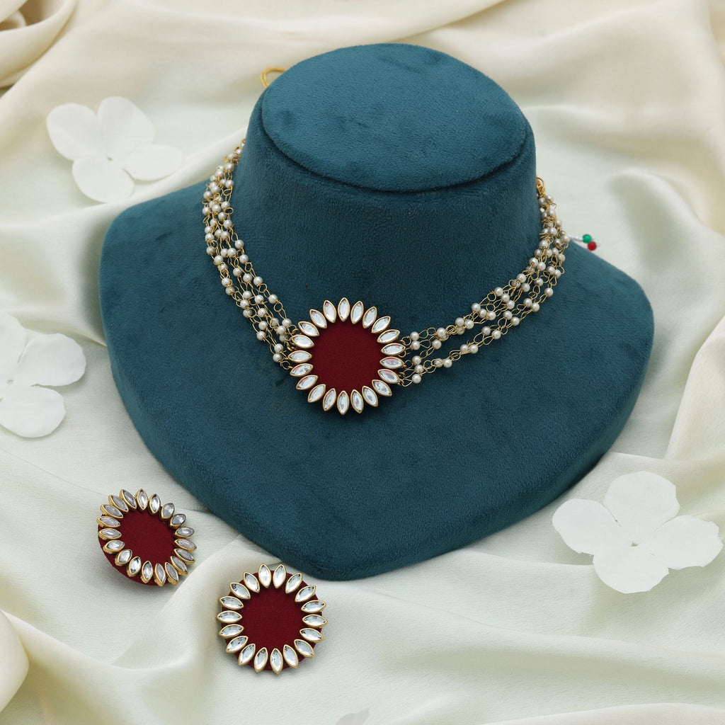 Maroon Color Choker Handcraft Necklace Set Elegant Designer Festive Party Wear Jewelry Collection