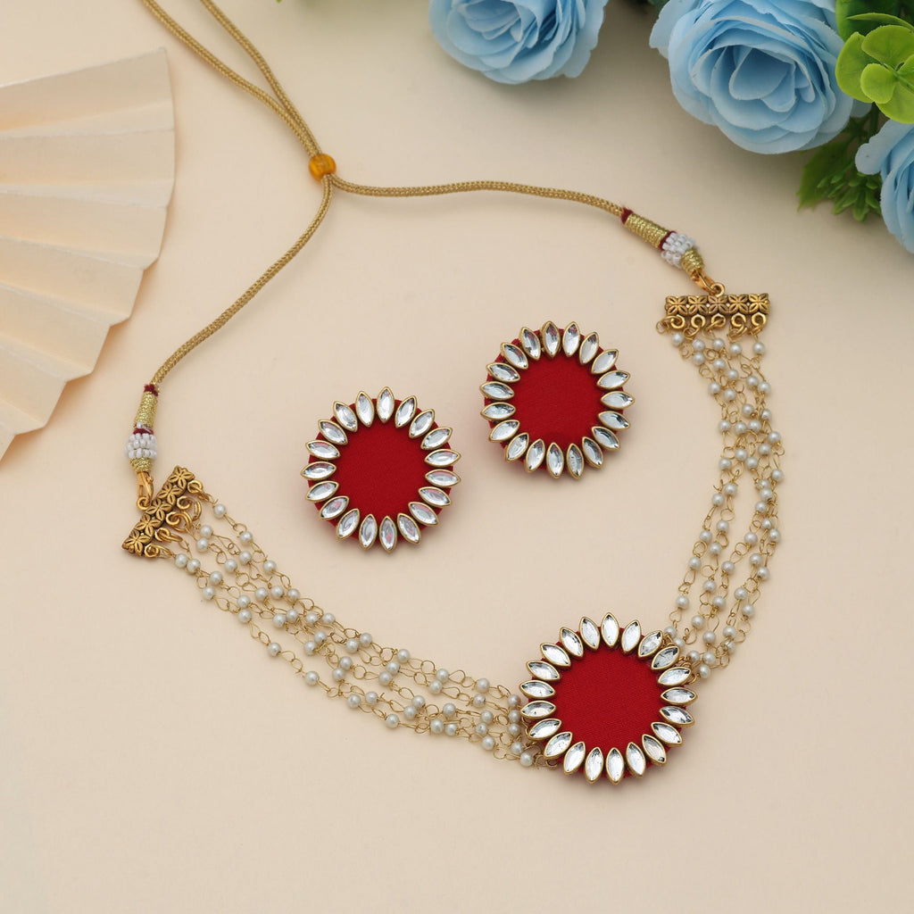 Red Color Choker Handcraft Necklace Set Classic Festive Traditional Statement Jewelry Collection
