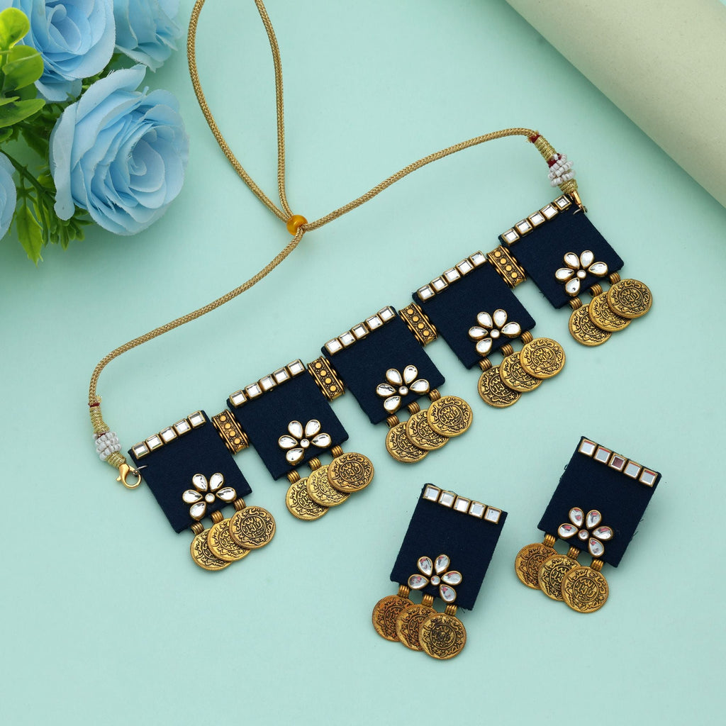 Blue Color Choker Handcraft Necklace Set Modern Elegant Ethnic Party Wear Jewelry Design
