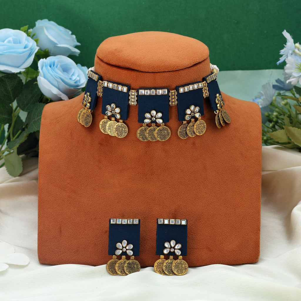Blue Color Choker Handcraft Necklace Set Modern Elegant Ethnic Party Wear Jewelry Design