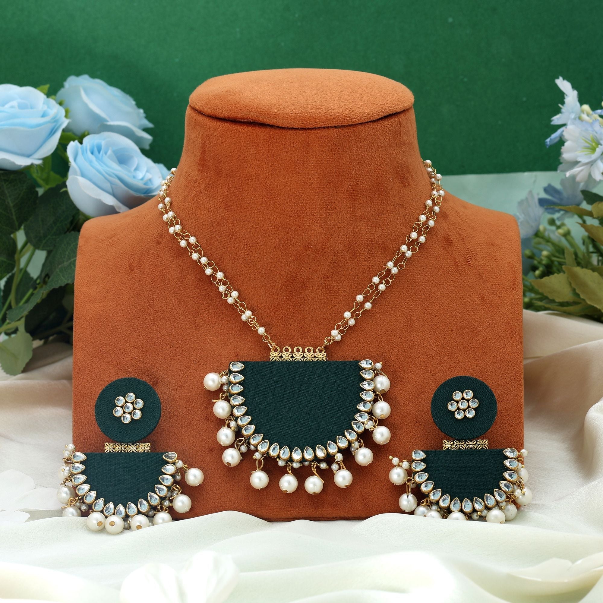 Green Color Handcraft Necklace Set Stylish Traditional Bridal Party Wear Jewelry Collection