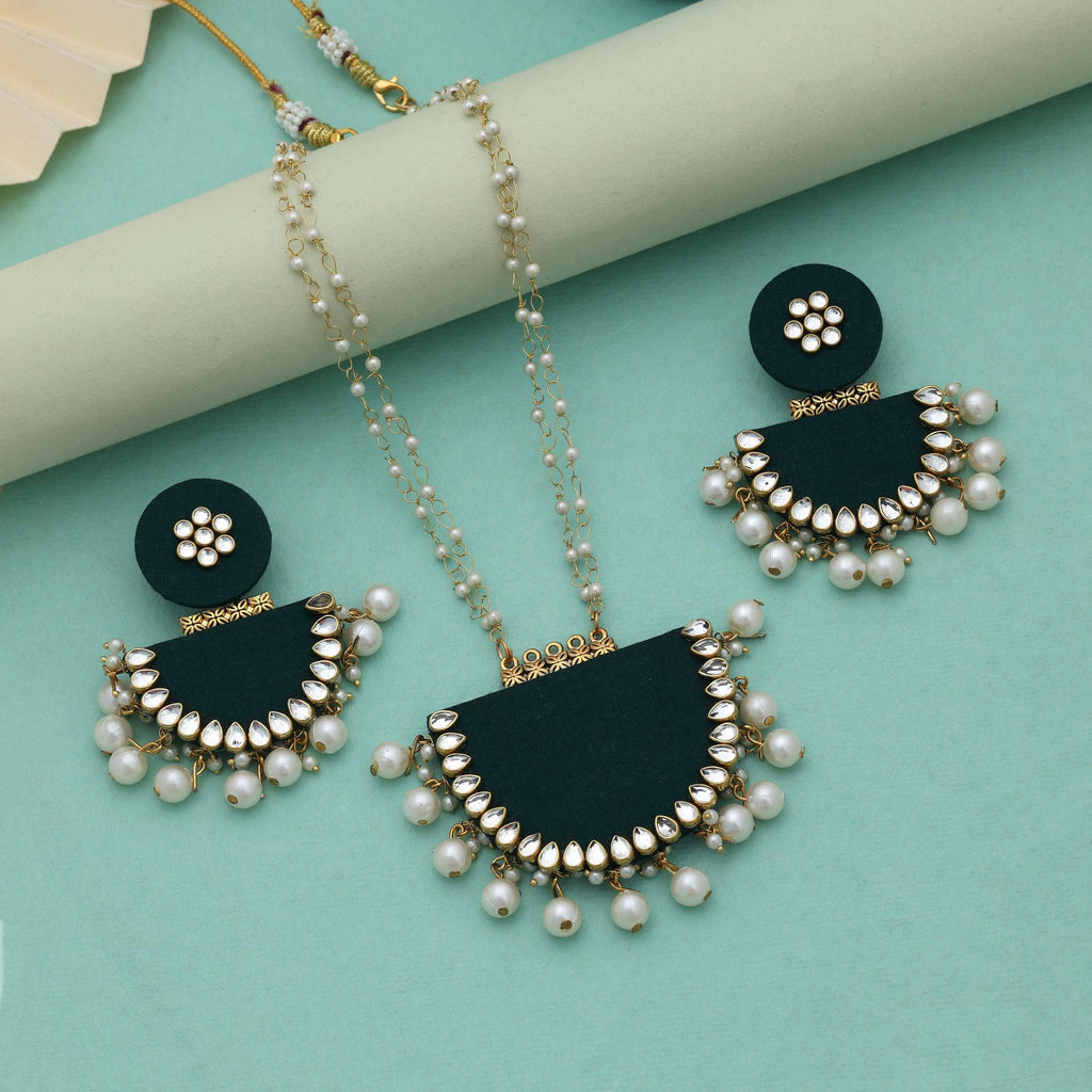Green Color Handcraft Necklace Set Stylish Traditional Bridal Party Wear Jewelry Collection