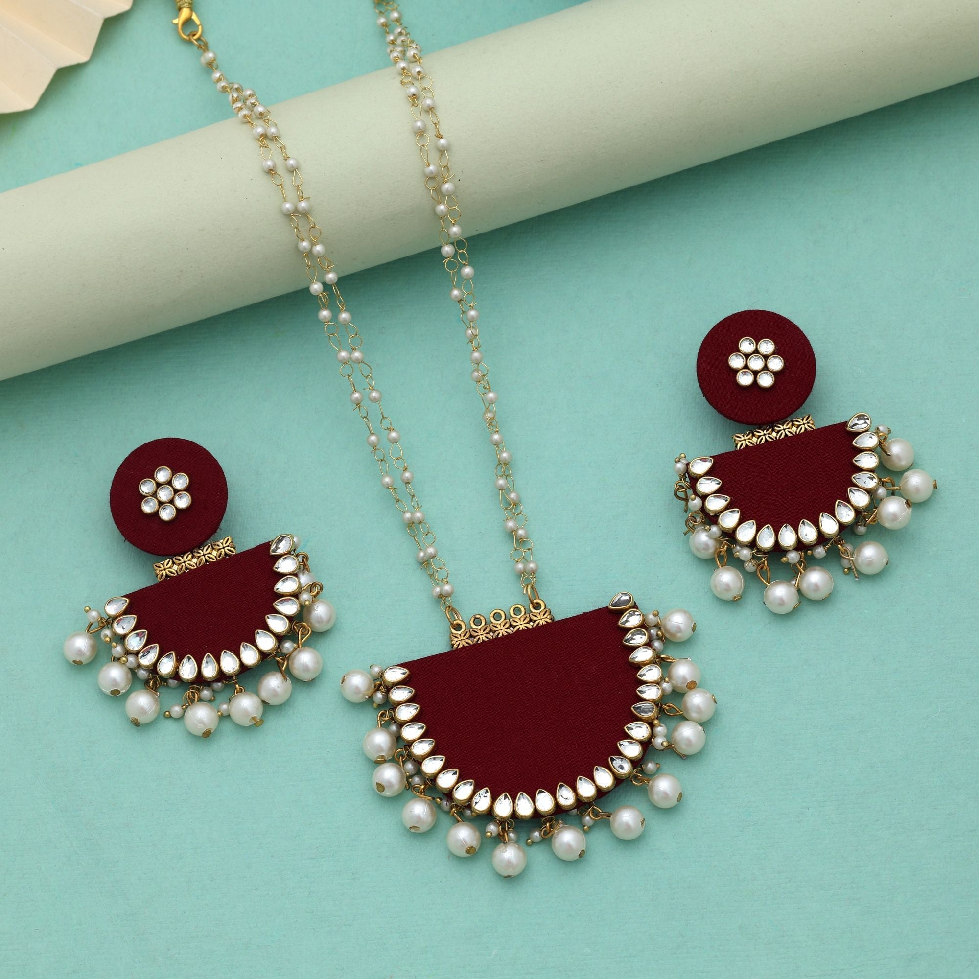 Maroon Color Handcraft Necklace Set Classic Ethnic Wedding Statement Jewelry Collection Design