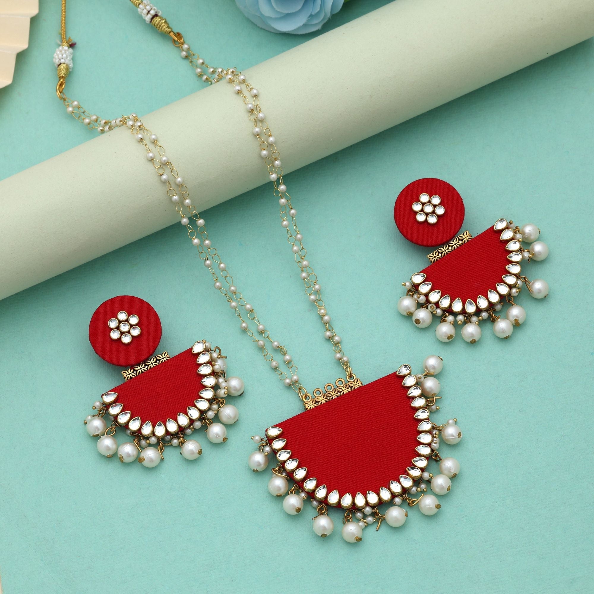 Red Color Handcraft Necklace Set Elegant Designer Traditional Festive Jewelry Collection