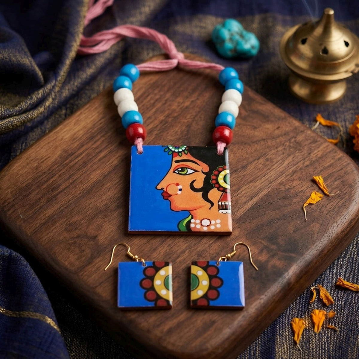 Multi Color Wooden Handcraft Necklace Set with Handmade Design