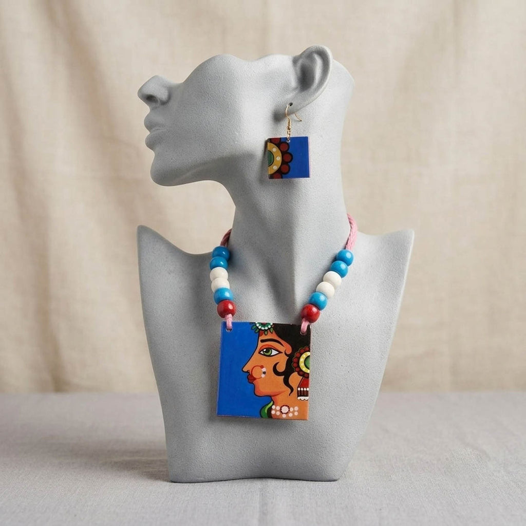 Multi Color Wooden Handcraft Necklace Set with Handmade Design