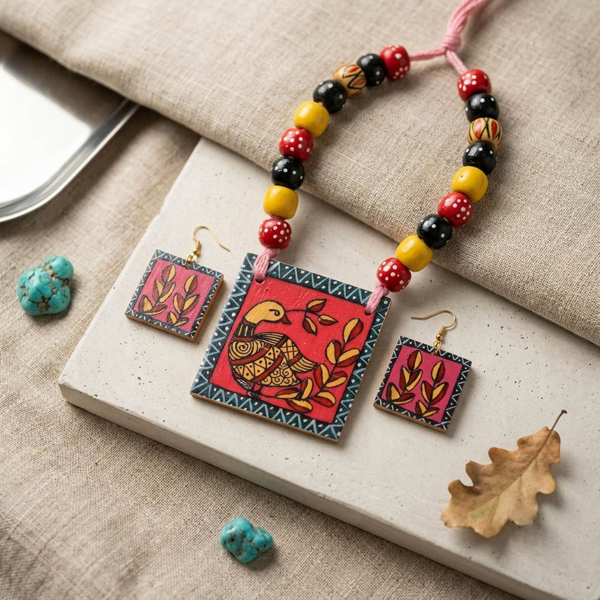 Multi Color Wooden Handcraft Necklace Set with Traditional Style