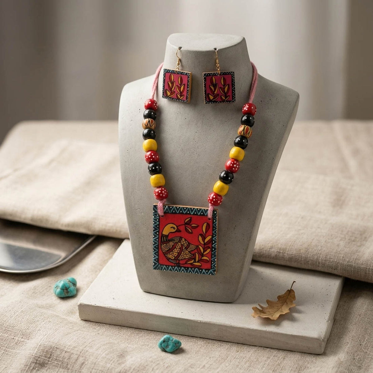 Multi Color Wooden Handcraft Necklace Set with Traditional Style