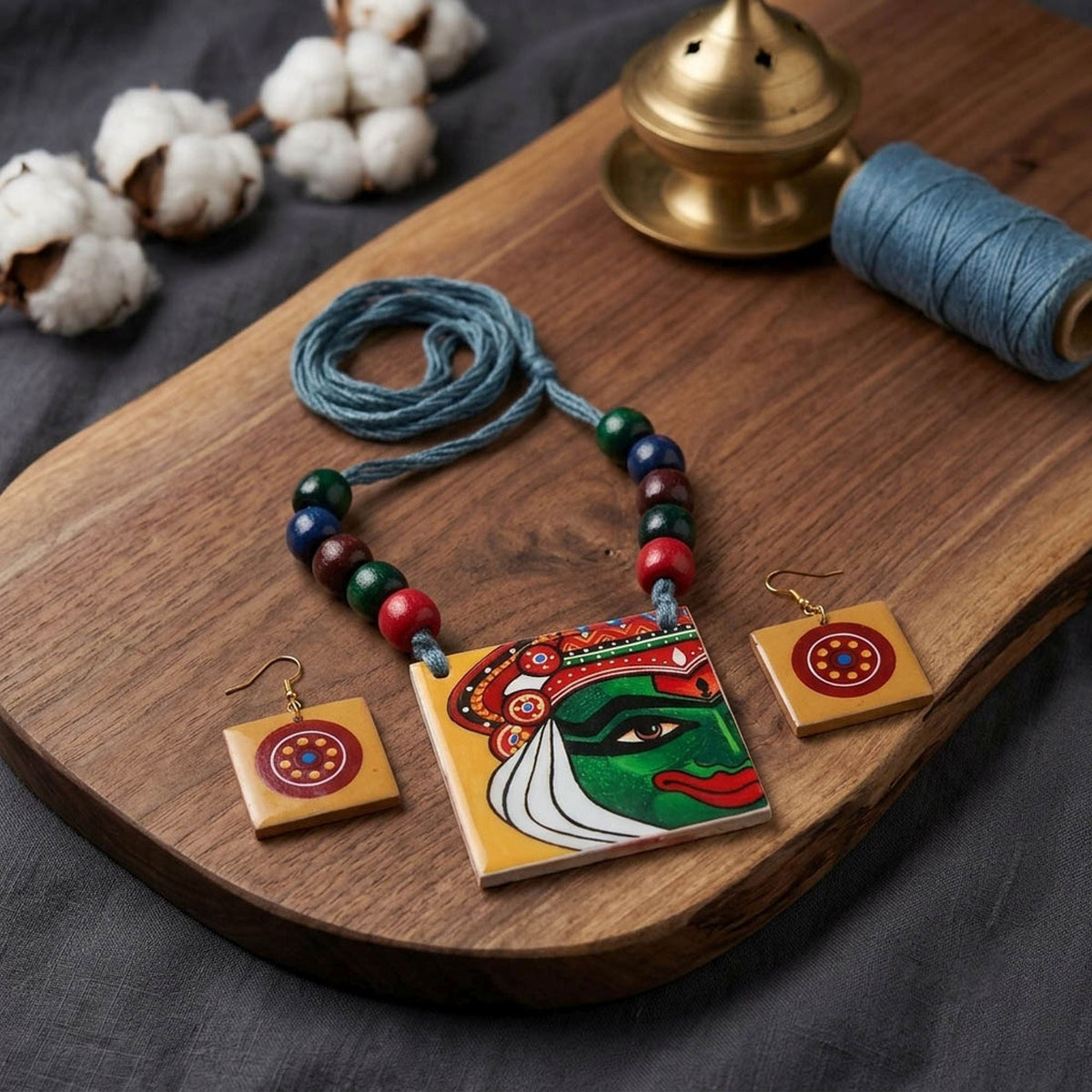 Multi Color Wooden Handcraft Necklace Set with Designer Appeal