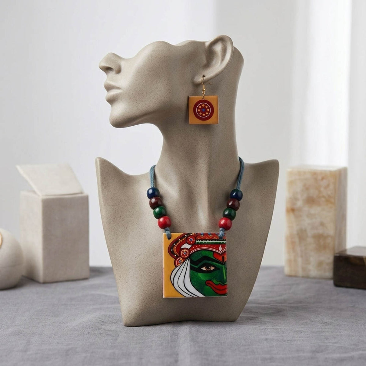 Multi Color Wooden Handcraft Necklace Set with Designer Appeal