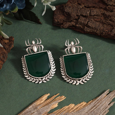 Green Color Oxidised Earrings In Lightweight Traditional Jewelry Design