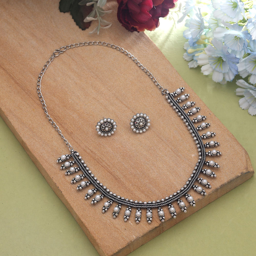 Silver Oxidised Necklace Set – Traditional Ethnic Design