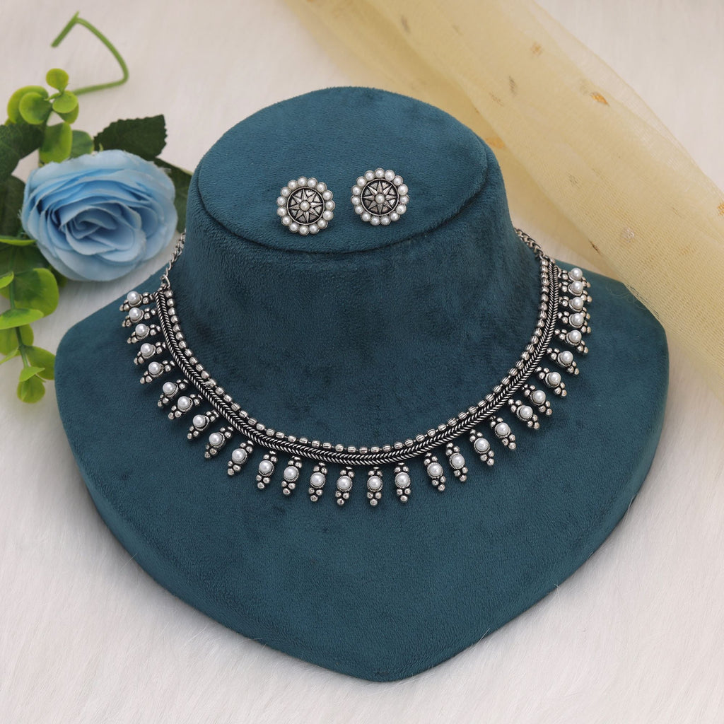 Silver Oxidised Necklace Set – Traditional Ethnic Design