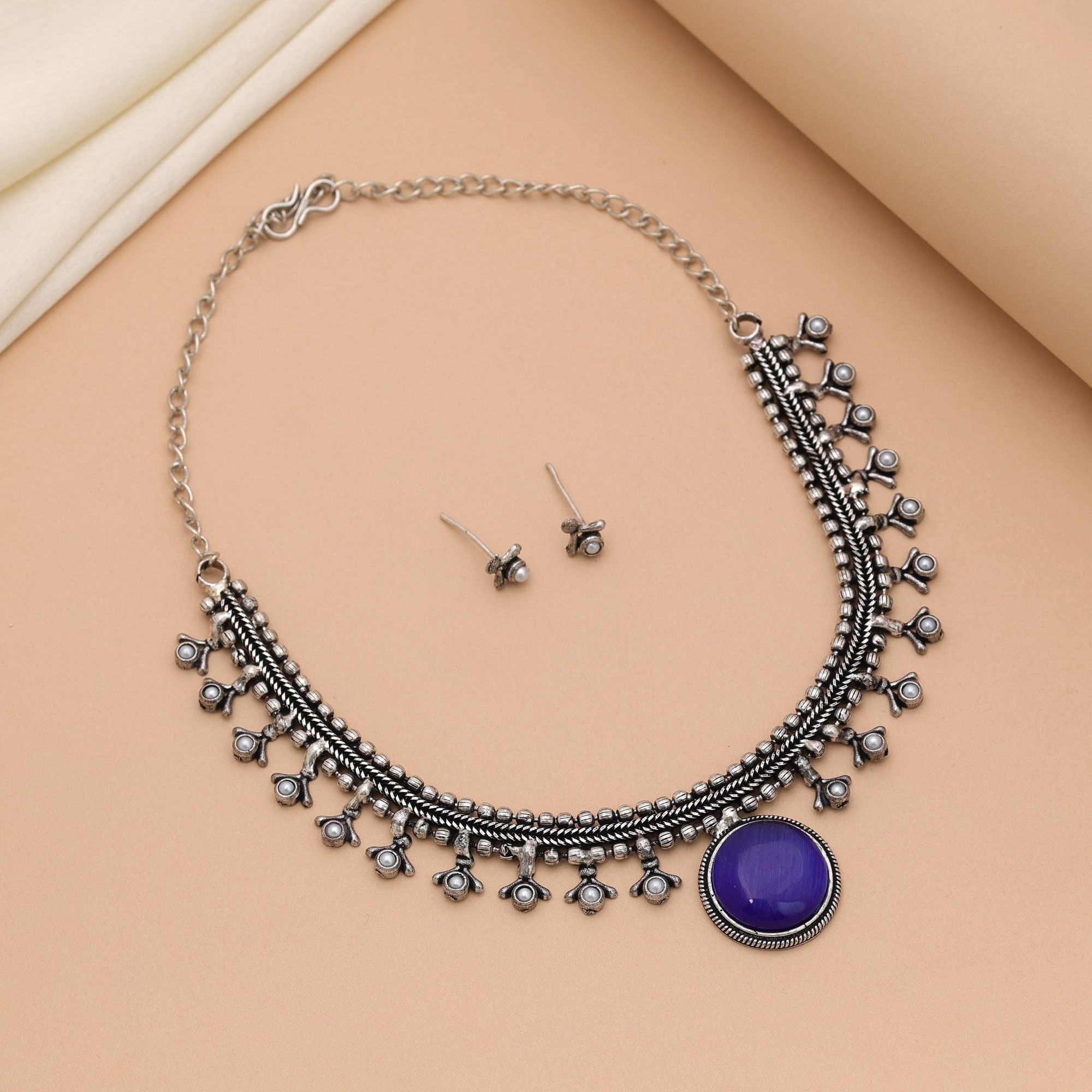 Blue Oxidised Necklace Set – Festive Wear Style