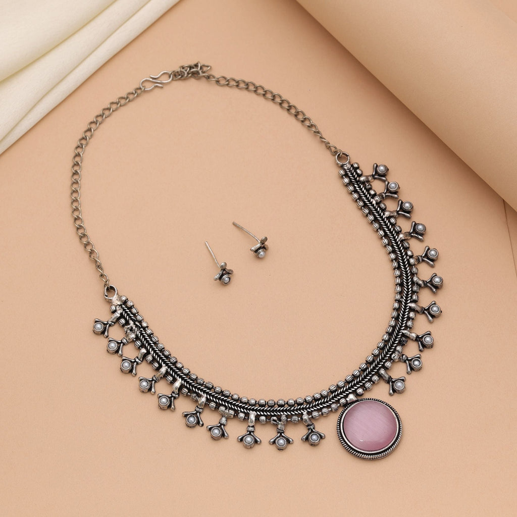Light Pink Oxidised Necklace Set – Ethnic Appeal
