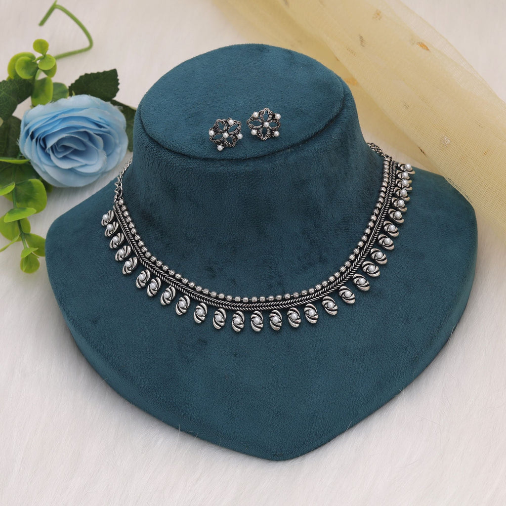 Silver Oxidised Necklace Set – Vintage Traditional Style