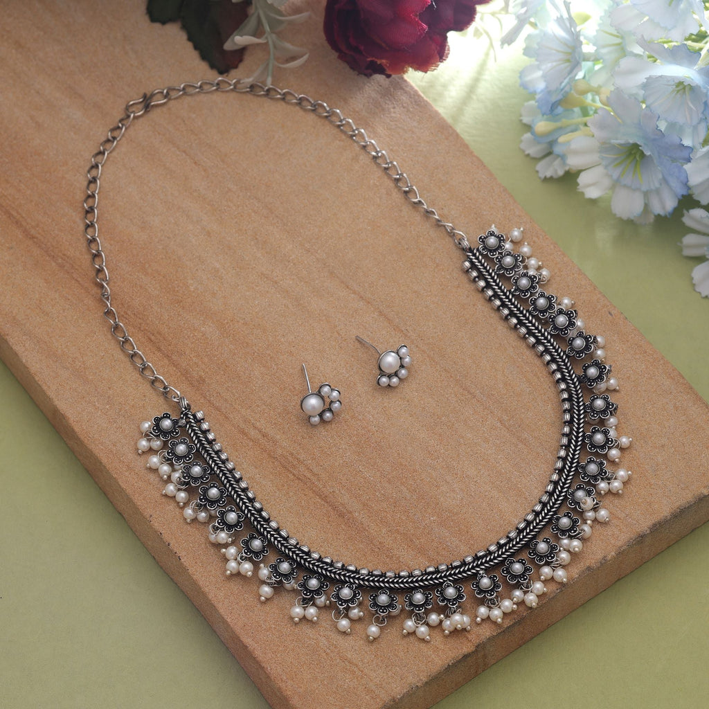 Silver Oxidised Necklace Set – Handcrafted Finish