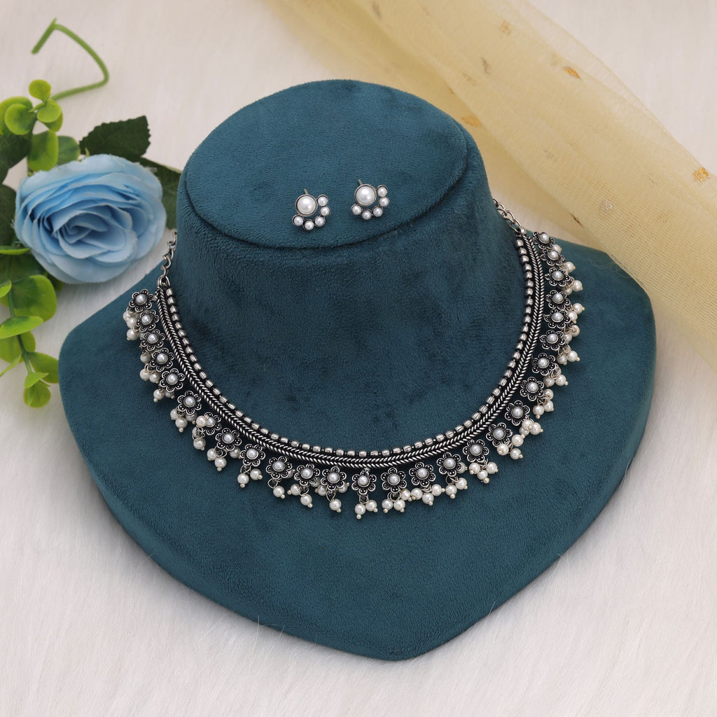 Silver Oxidised Necklace Set – Handcrafted Finish
