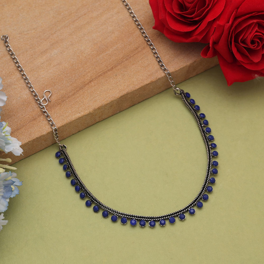 Blue Oxidised Necklace – Traditional Designer Finish