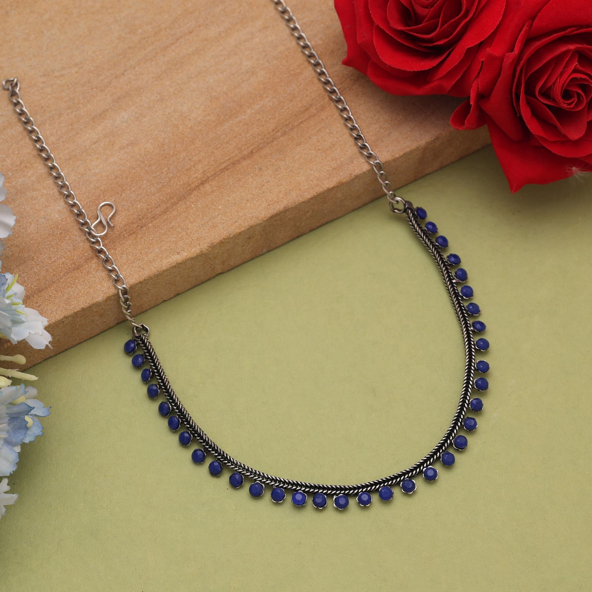 Blue Oxidised Necklace – Traditional Designer Finish